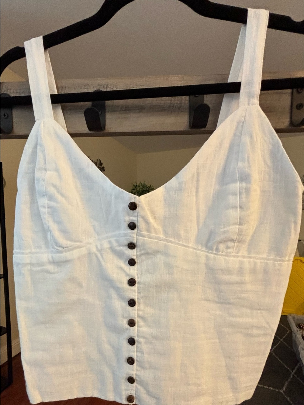 Love Notes White Linen Button-Front Camisole